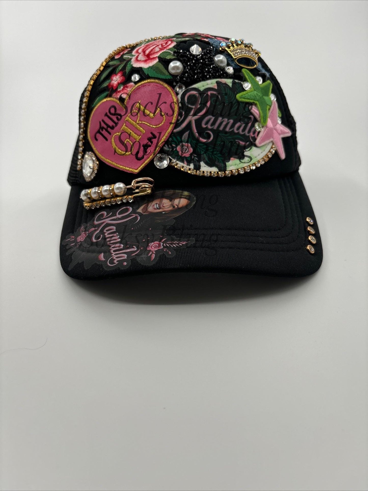 Kamala Harris Bling Trucker Hat – Rhinestone & Patch Embellished Cap Hat with Gems