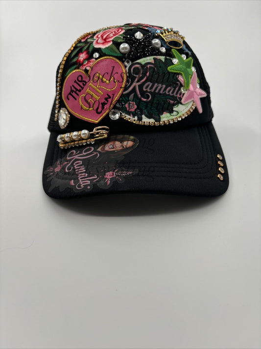 Kamala Harris Bling Trucker Hat – Rhinestone & Patch Embellished Cap Hat with Gems