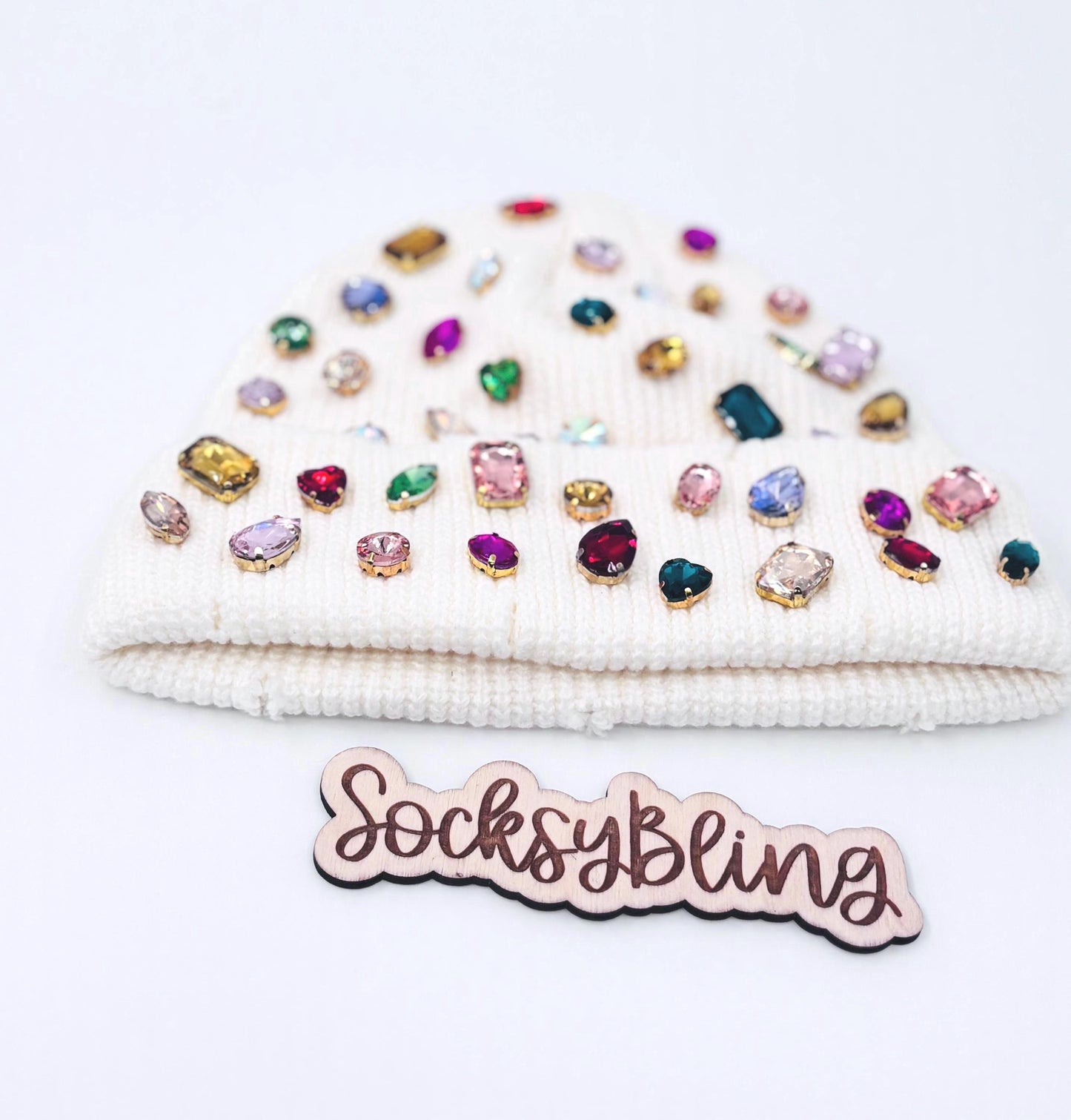 Bling Distressed Beanie | Colorful Rhinestone Statement Hat | Fisherman Beanie