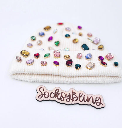 Bling Distressed Beanie | Colorful Rhinestone Statement Hat | Fisherman Beanie