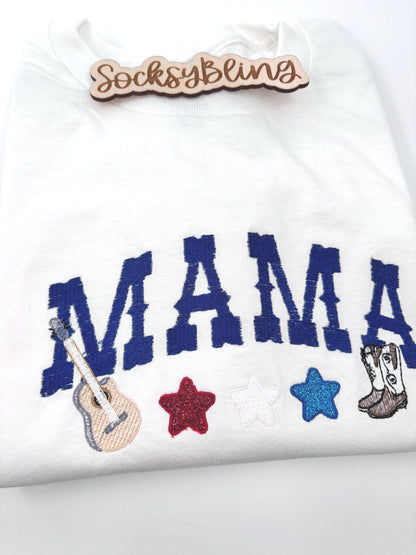 Embroidered Mama Country Shirt| 4th of July Celebration| Western Sketch Mama Tee| Mothers Day Gift