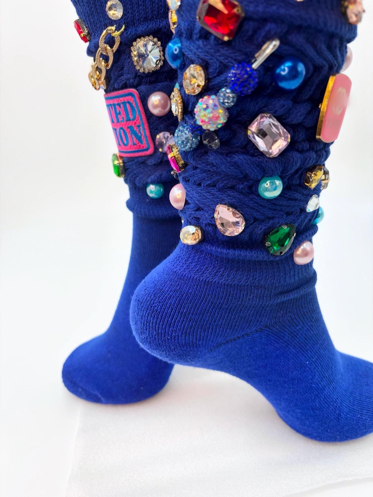 Dope Blinged-Out Socks|Rhinestone Junk Socks with Charms – Bling Statement Socks for Women | Funky Colorful Streetwear Style