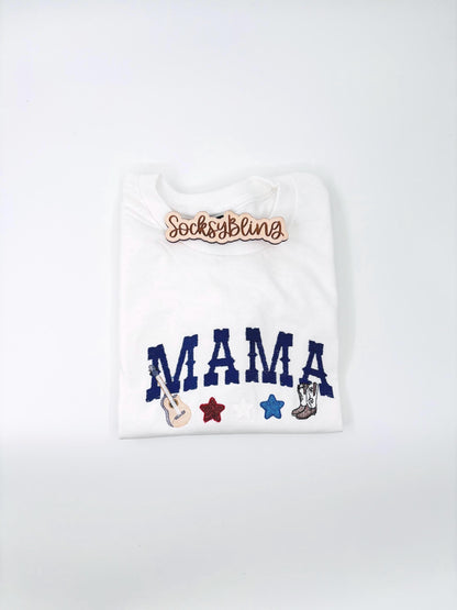 Embroidered Mama Country Shirt| 4th of July Celebration| Western Sketch Mama Tee| Mothers Day Gift
