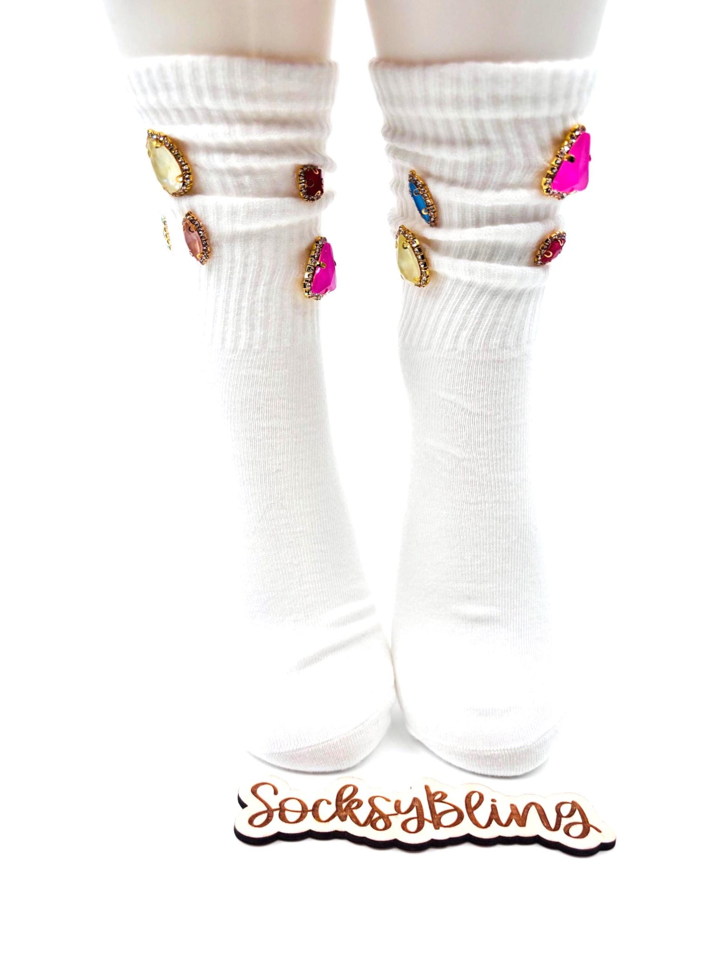Chunky Gem Statement Socks (6-10)| Y2K Glam Crystal Bling