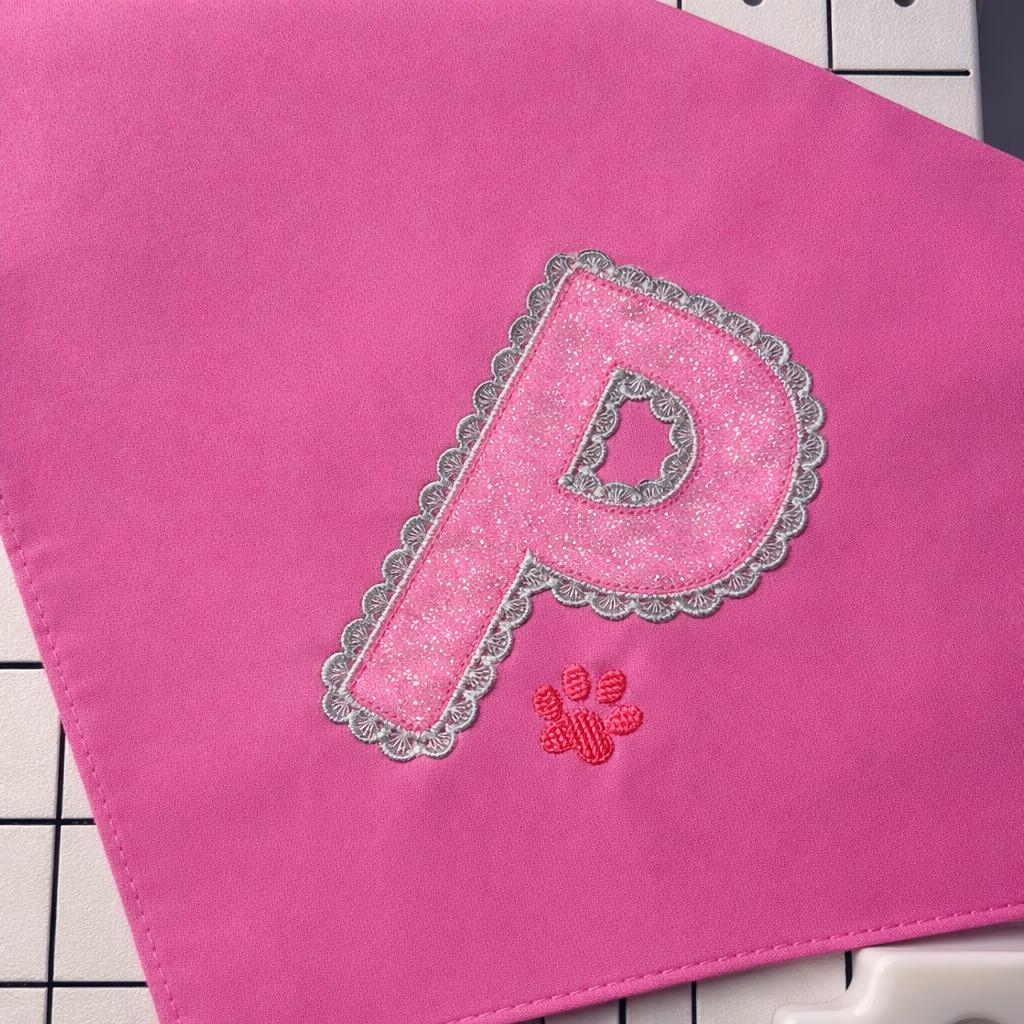 Custom Dog Glitter  Initial Bandana (PRE-ORDER | Personalized Pet Bandana | Embroidered Letter Dog Scarf Embroidered Initial Dog Bandana