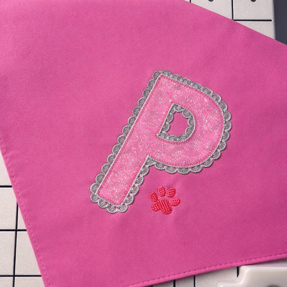 Custom Dog Glitter  Initial Bandana (PRE-ORDER | Personalized Pet Bandana | Embroidered Letter Dog Scarf Embroidered Initial Dog Bandana