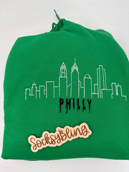 Embroidered Philly Skyline Hoodie: Unisex Philadelphia Streetwear