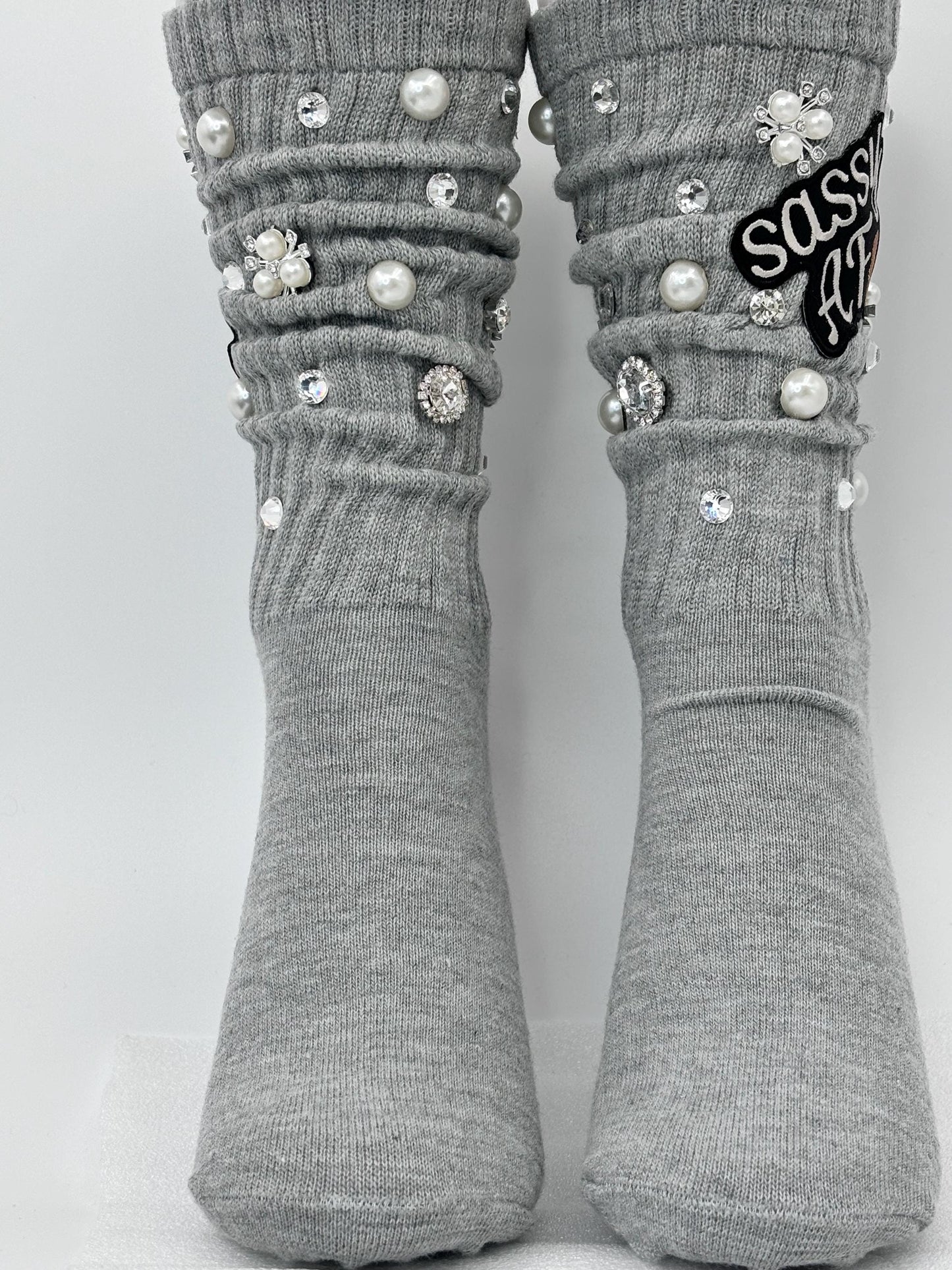 Sassy AF Bling Pearl Socks| Junks Socks Patch | Statement Girl Socks | Streetwear Dri