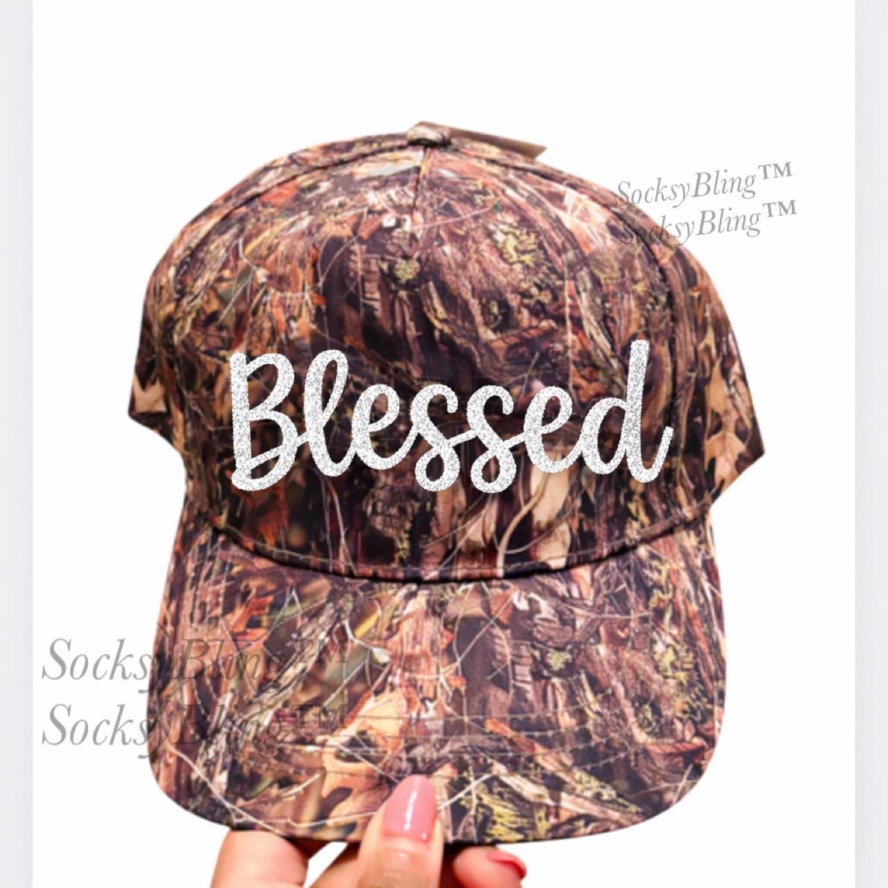 Camo Glitter Blessed Trucker Hat| Bling Faith Hat