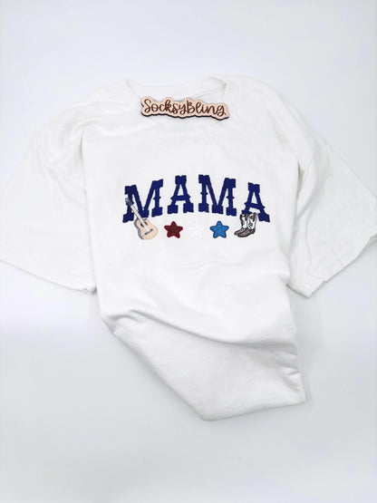 Embroidered Mama Country Shirt| 4th of July Celebration| Western Sketch Mama Tee| Mothers Day Gift