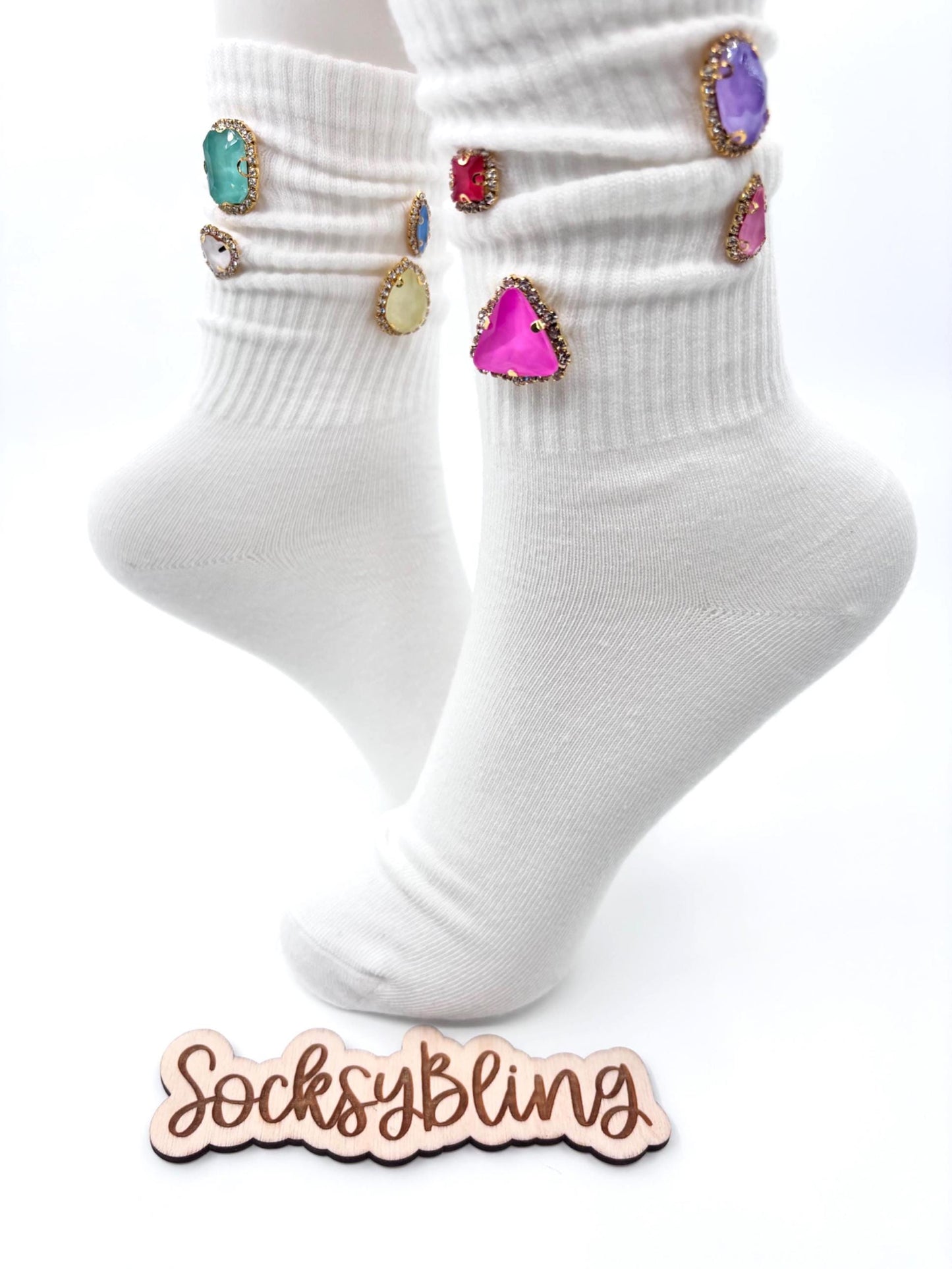 Chunky Gem Statement Socks (6-10)| Y2K Glam Crystal Bling