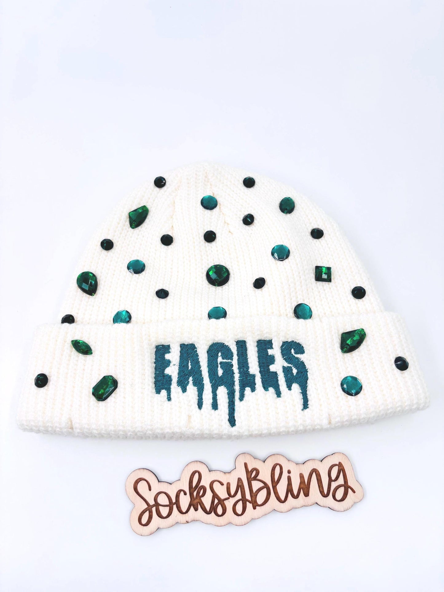 Embroidered Eagle Drip Bling Beanie| Distressed fisherman Beanie|Philly Glam Hat