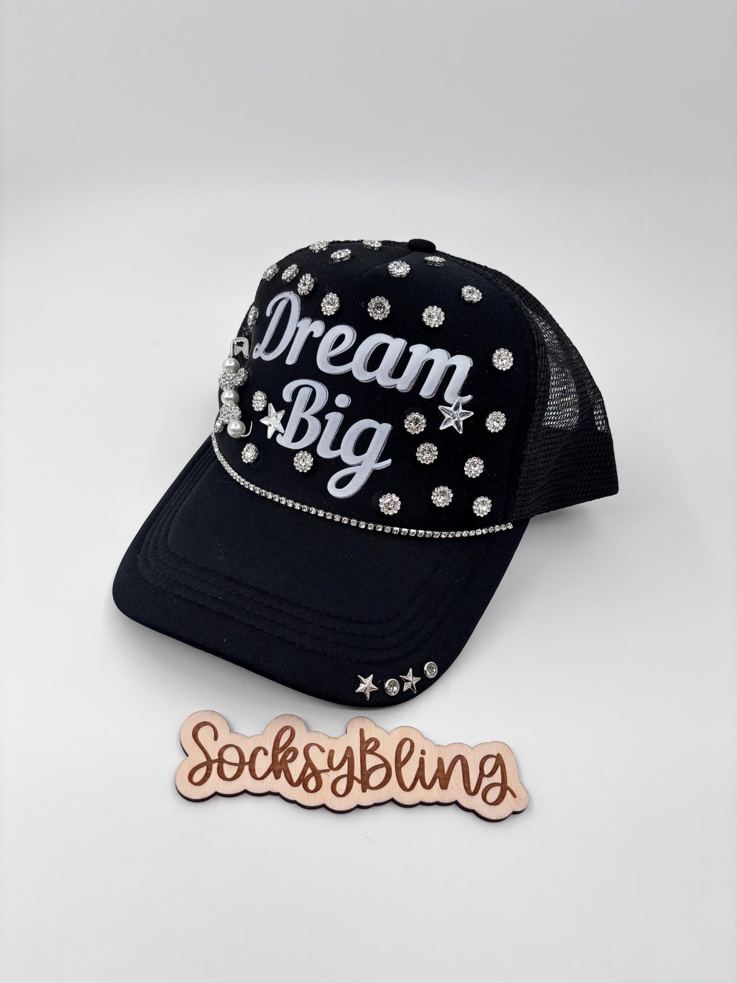 Dream Big Bling Trucker Hat – Rhinestone Streetwear Cap -Motivational Hat- Junk Hat-Positive Vibes