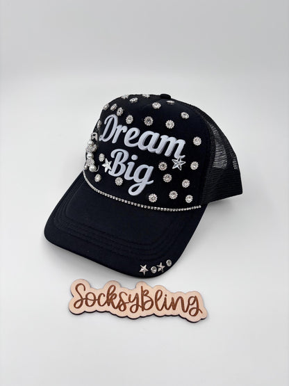 Dream Big Bling Trucker Hat – Rhinestone Streetwear Cap -Motivational Hat- Junk Hat-Positive Vibes