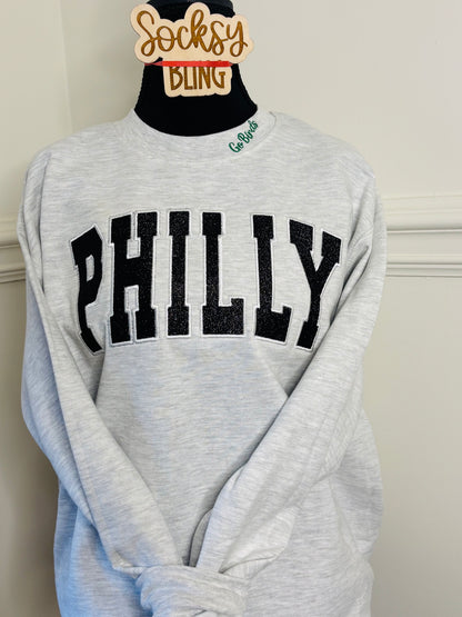 Embroidered Glitter Philly Sweatshirt
