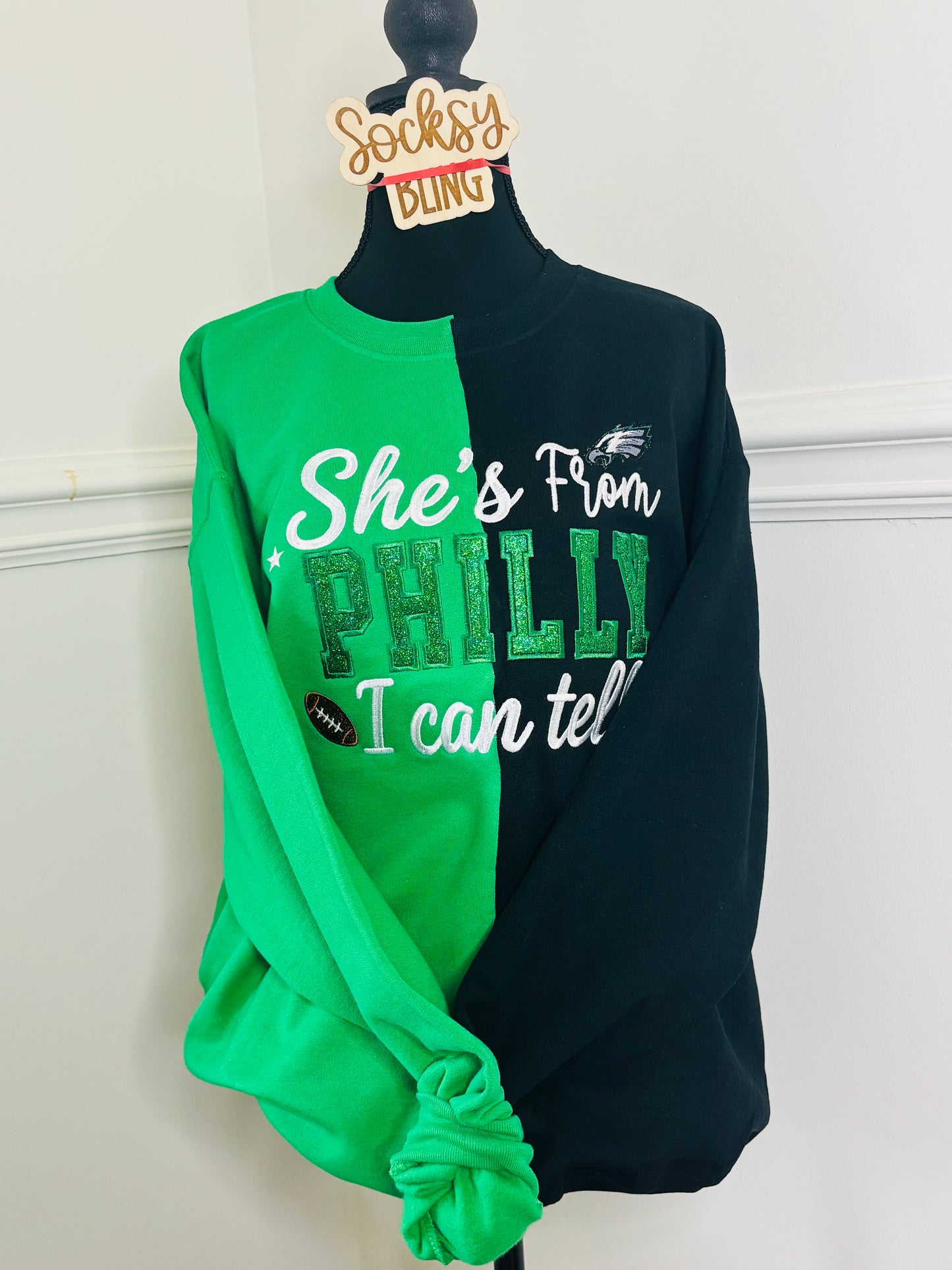 She’s From Philly Green Glitter Appliqué