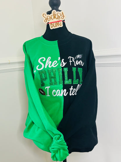 She’s From Philly Green Glitter Appliqué