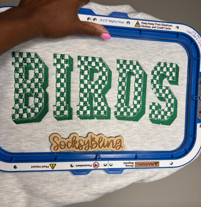 Embroidered Checkered Birds Sweatshirt