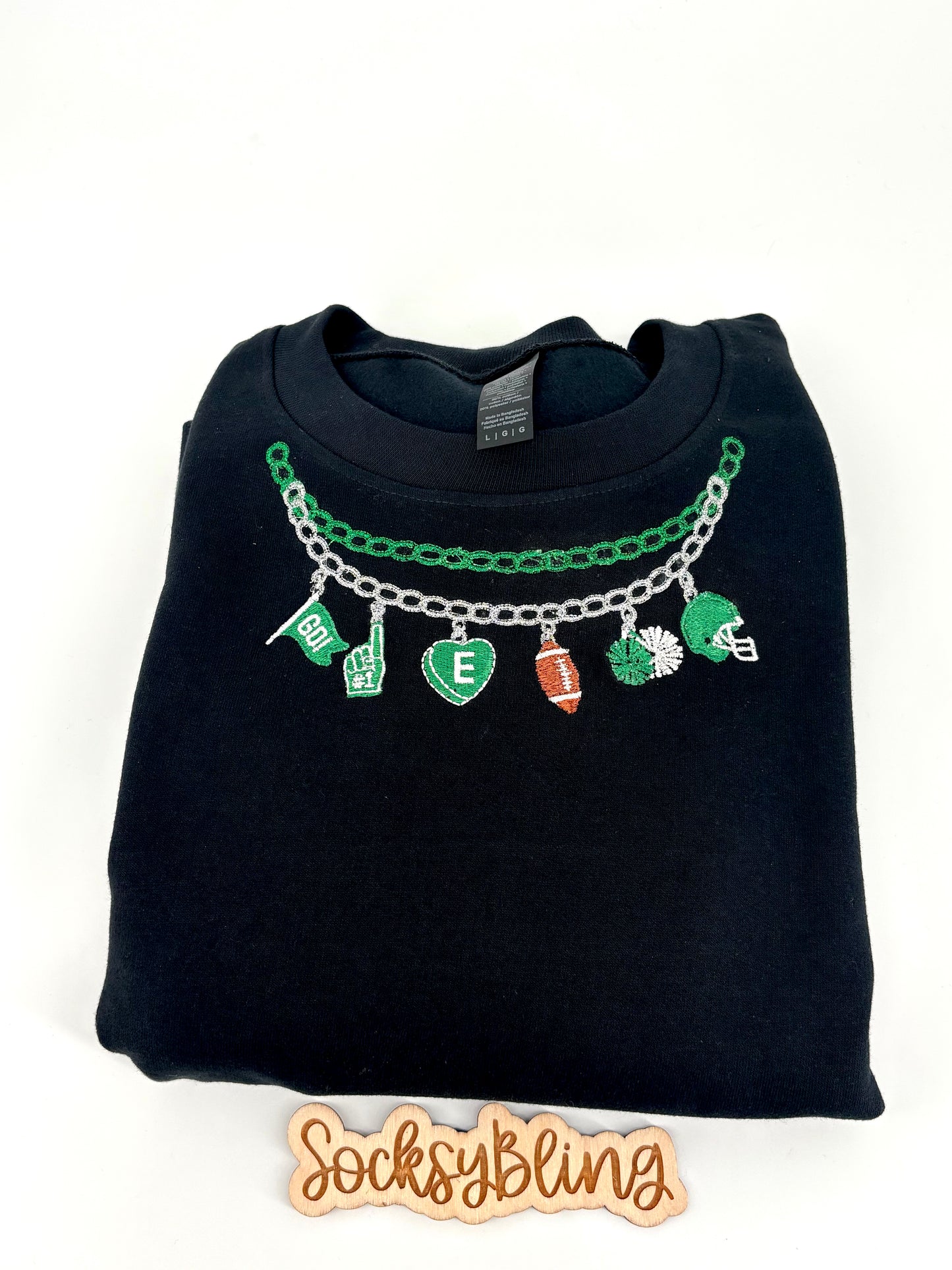 Embroidered Gameday Metallic Necklace/Chain Eagles Charm Sweatshirt