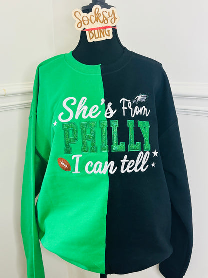 She’s From Philly Green Glitter Appliqué