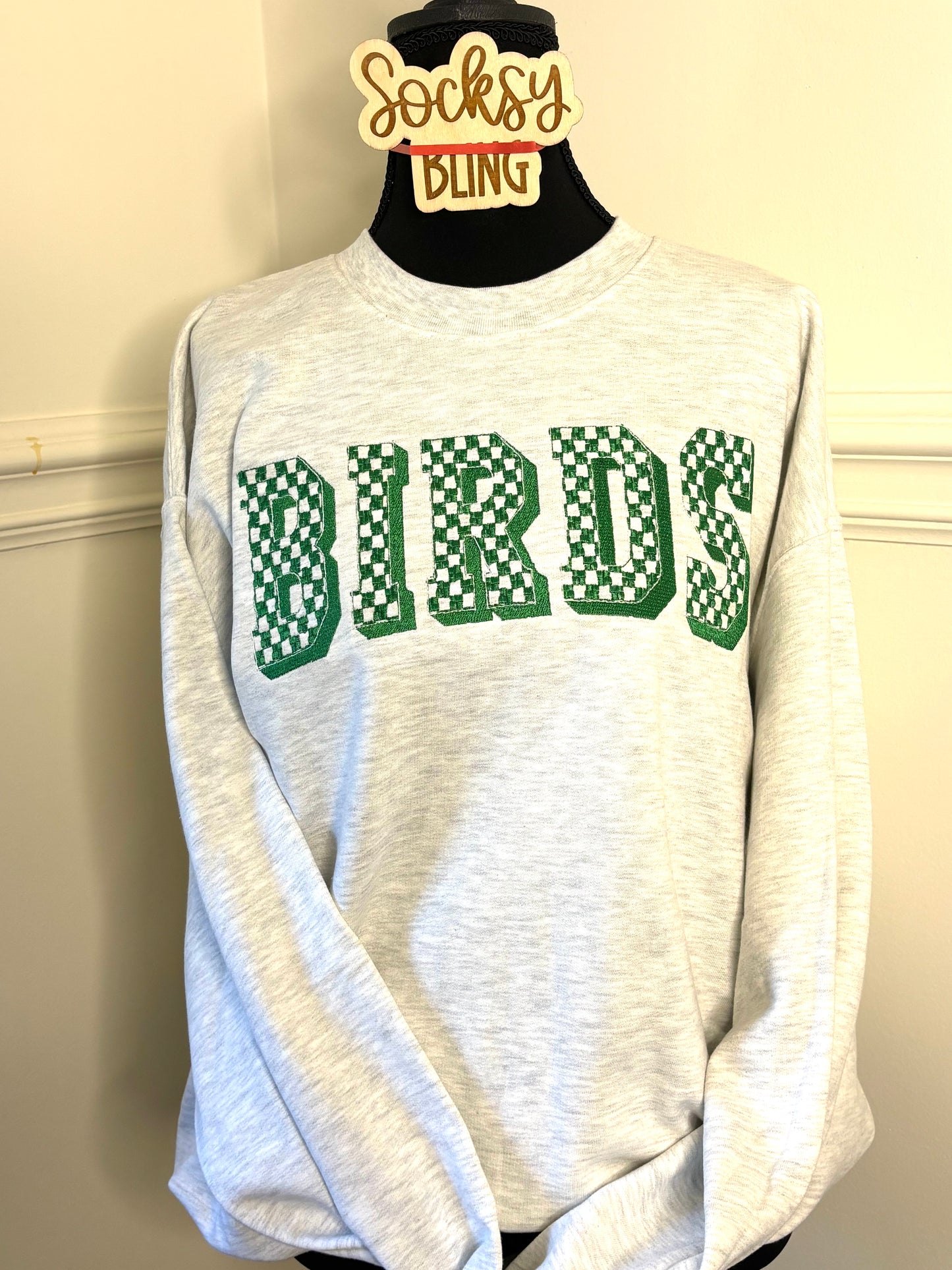 Embroidered Checkered Birds Sweatshirt