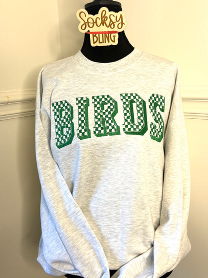 Embroidered Checkered Birds Sweatshirt