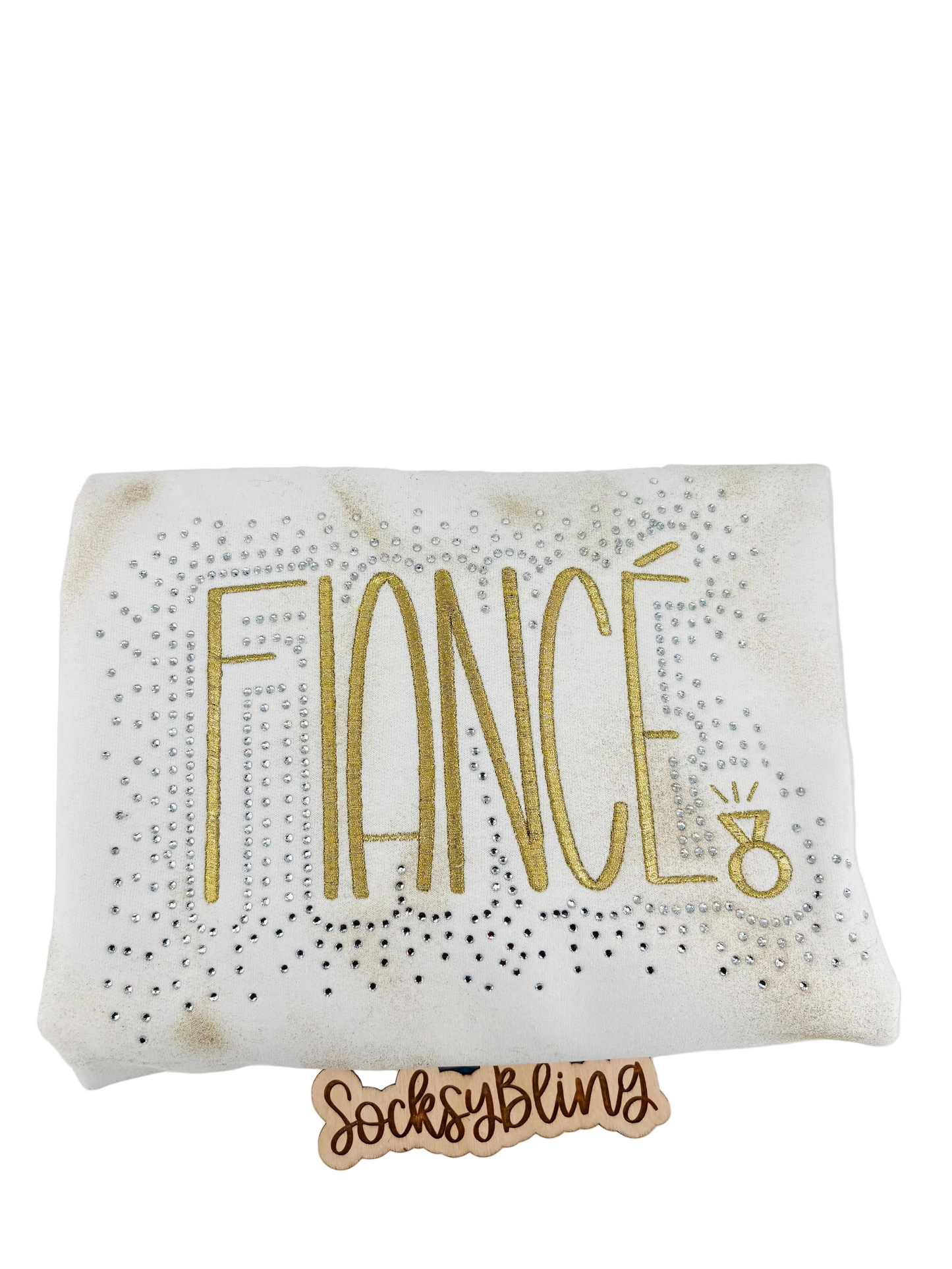 Embroidered FIANCÉ Gold Glitter Tie-Dye Sweatshirt • Bridal Gift • SocksyBling®