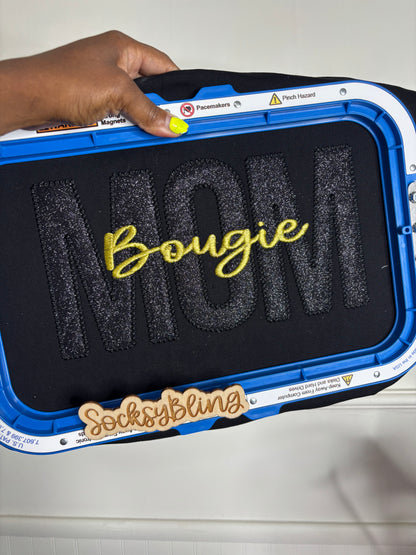 Bougie MOM Black Glitter Appliqué & Gold Embroidered Crewneck