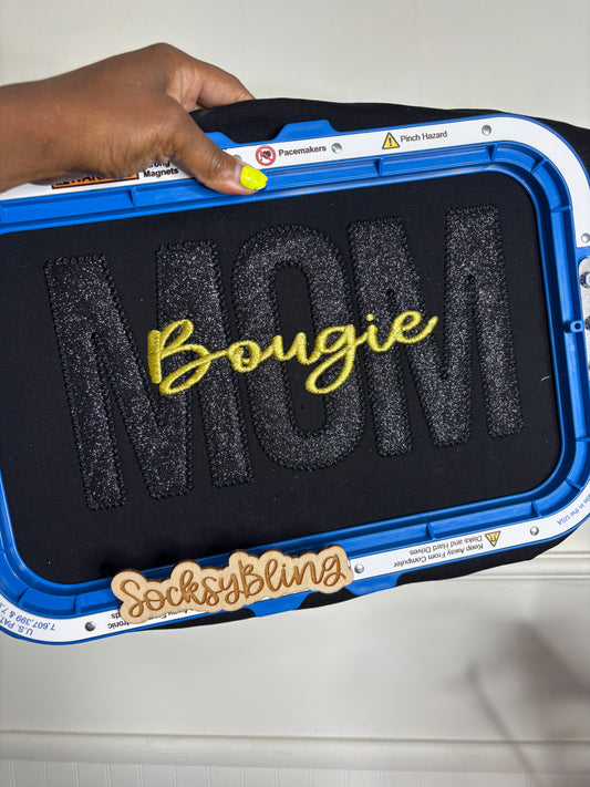 Embroidered Bougie MOM Black Glitter Appliqué Sweatshirt