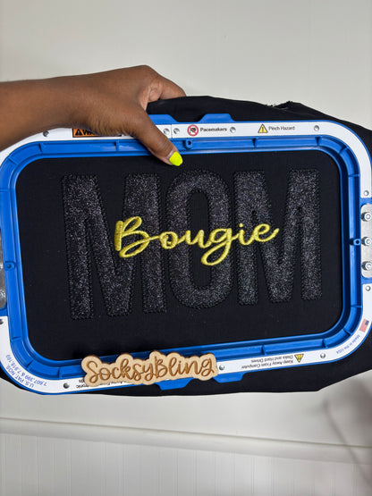 Bougie MOM Black Glitter Appliqué & Gold Embroidered Crewneck