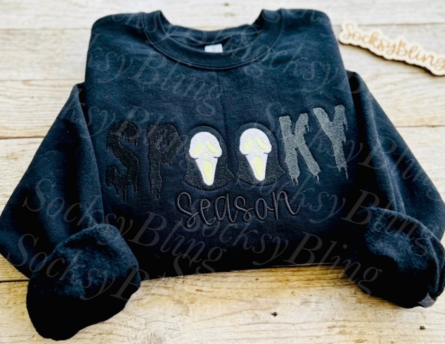 Spooky Season Ghost Face Embroidered Crewneck