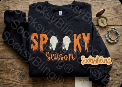 Spooky Season Ghost Face Embroidered Crewneck| Glow In The Dark