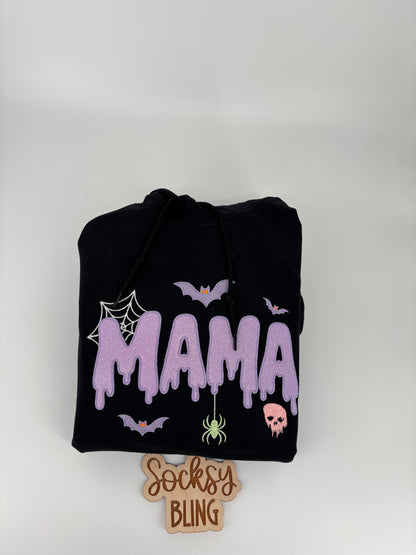 Glow-in-the-Dark Glitter "MAMA" Spooky Season Hoodie