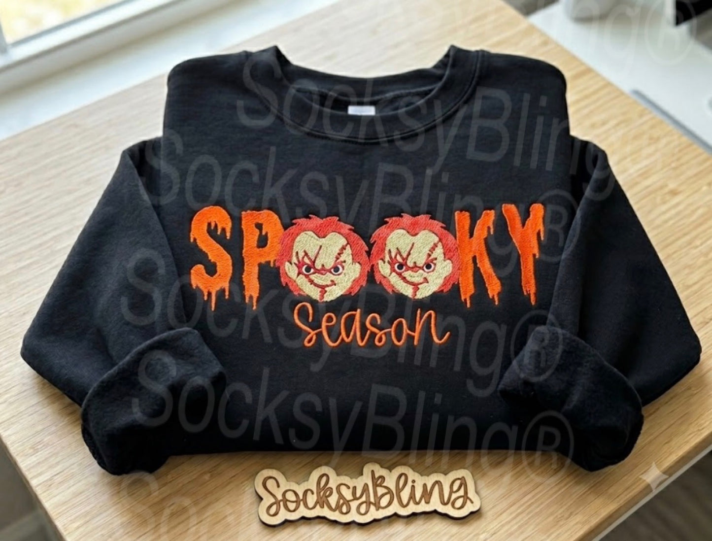 Spooky Season "Wanna Play?" Embroidered Glow In the Dark Horror Sweatshirt