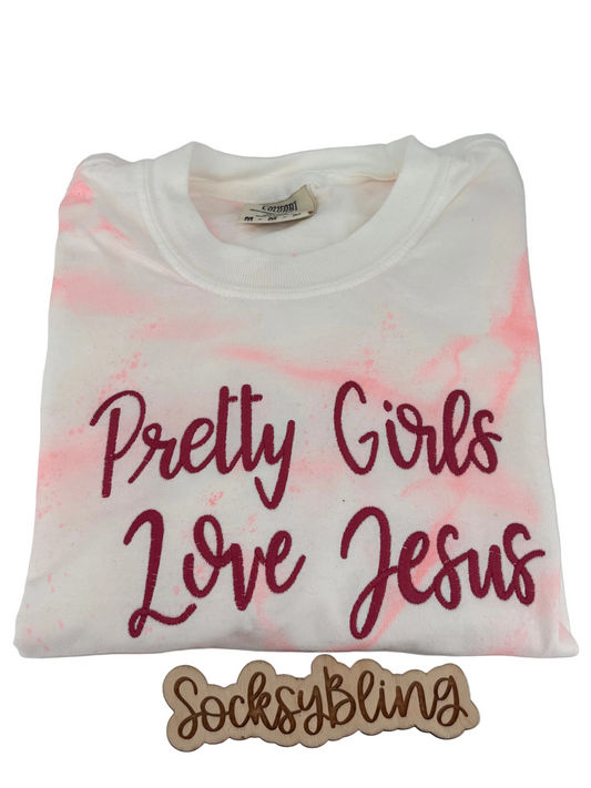 Embroidered Pretty Girls Love Jesus Tie Dye Shirt