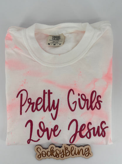 Embroidered Pretty Girls Love Jesus Tie Dye Shirt