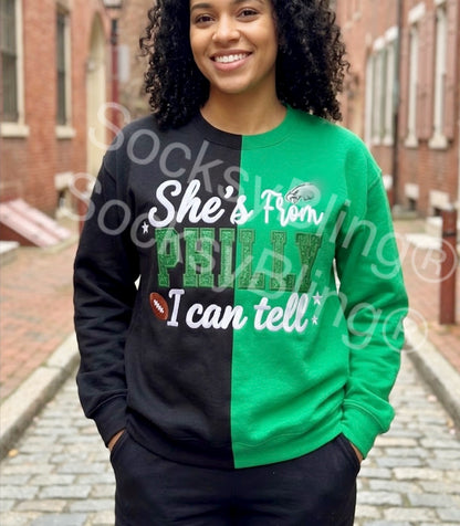 She’s From Philly Green Glitter Appliqué