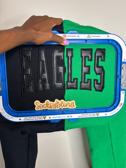 EAGLES Split-Color Faux Leather Appliqué Crewneck