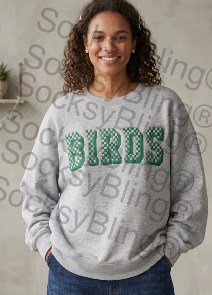 Embroidered Checkered Birds Sweatshirt