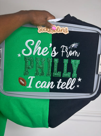 She’s From Philly Green Glitter Appliqué