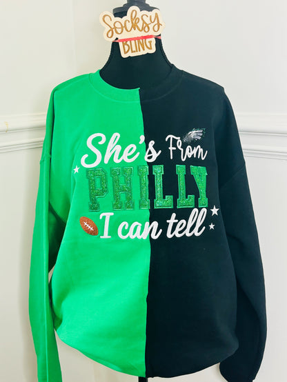 She’s From Philly Green Glitter Appliqué