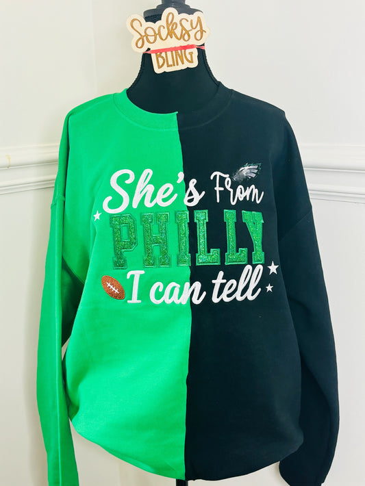 She’s From Philly Green Glitter Appliqué