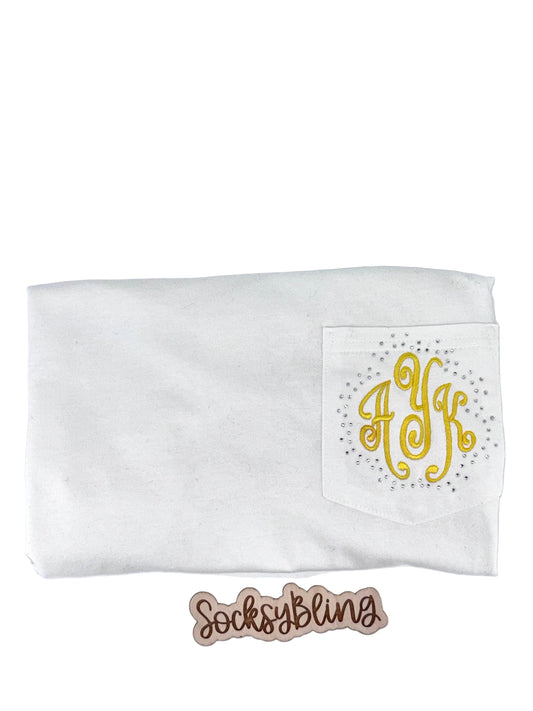 Embroidered Monogram Shirt with Rhinestone Scatter | Personalized Pocket Top