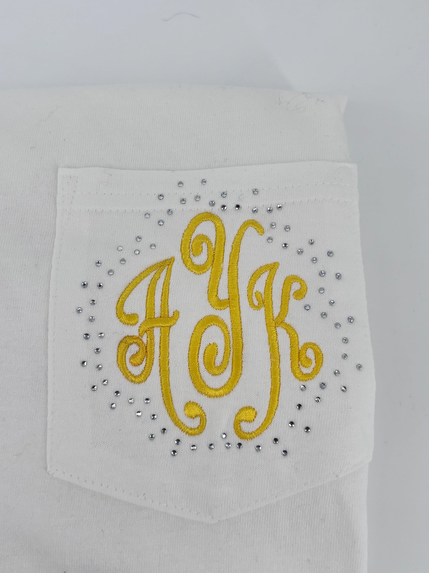 Embroidered Monogram Shirt with Rhinestone Scatter | Personalized Pocket Top