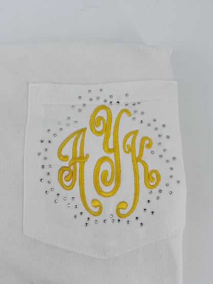 Embroidered Monogram Shirt with Rhinestone Scatter | Personalized Pocket Top