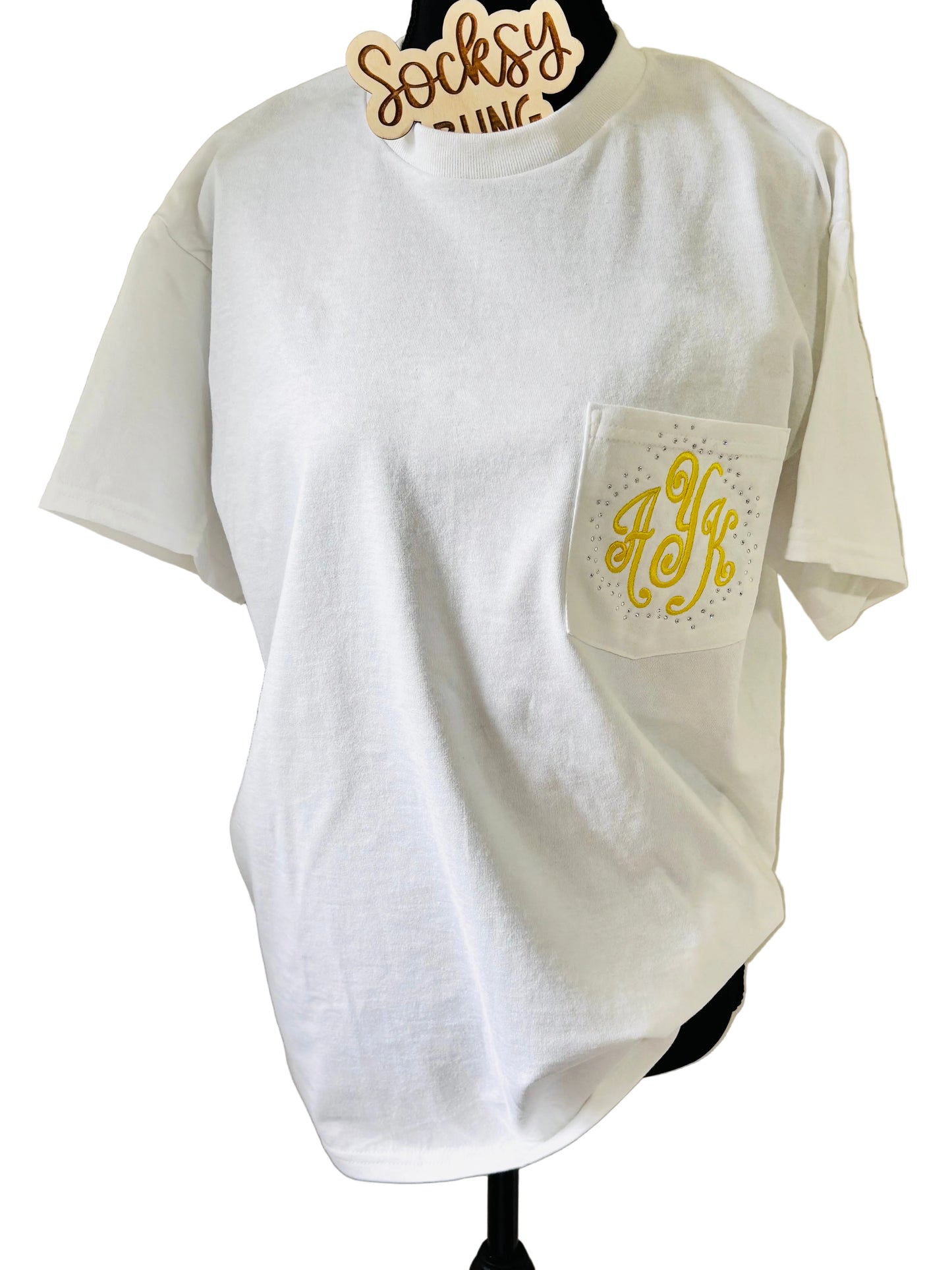 Embroidered Monogram Shirt with Rhinestone Scatter | Personalized Pocket Top