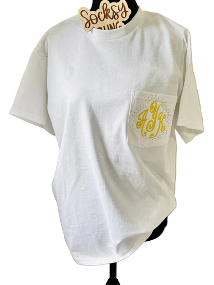 Embroidered Monogram Shirt with Rhinestone Scatter | Personalized Pocket Top