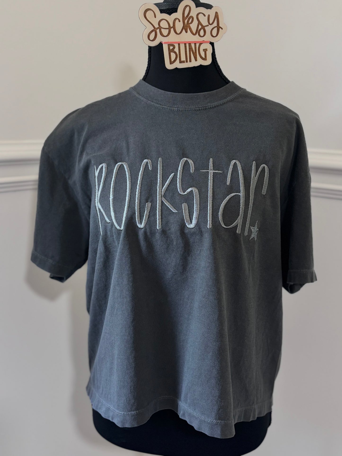 Embroidered Rockstar Boxy Crop Top | Comfort Colors| Rocker Shirt
