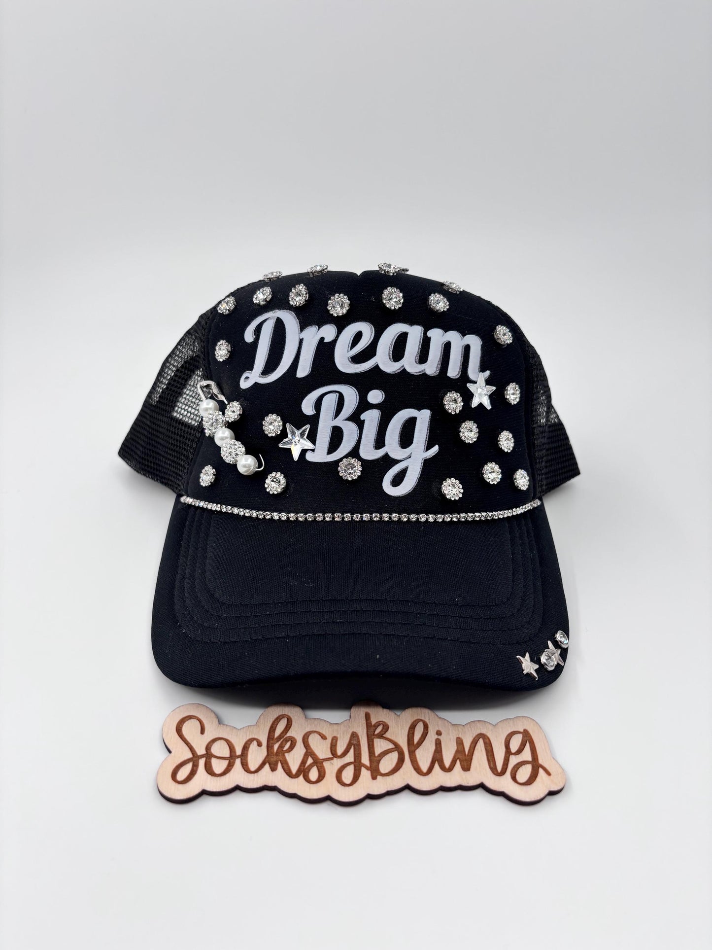 Dream Big Bling Trucker Hat – Rhinestone Streetwear Cap -Motivational Hat- Junk Hat-Positive Vibes