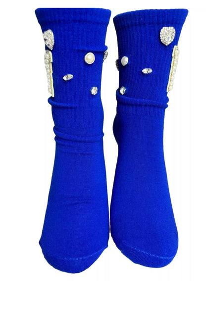 Pearl M initial Rhinestone socks 6-10, Gems, Hand-Sewn, Bling